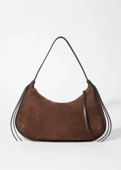 Schultertasche aus Veloursleder mit Fransen