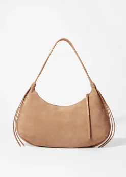 Schultertasche aus Veloursleder mit Fransen
