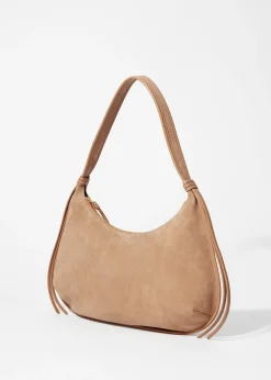 Schultertasche aus Veloursleder mit Fransen
