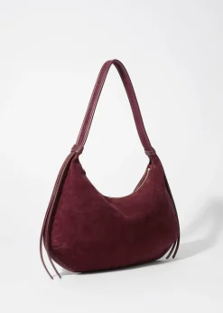 Schultertasche aus Veloursleder mit Fransen