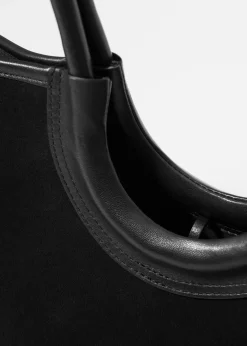 Tragetasche aus Veloursleder mit Lederbesatz